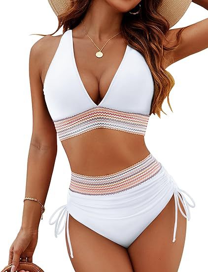 2024 High Waisted Tummy Control Color Block Bikini Sets