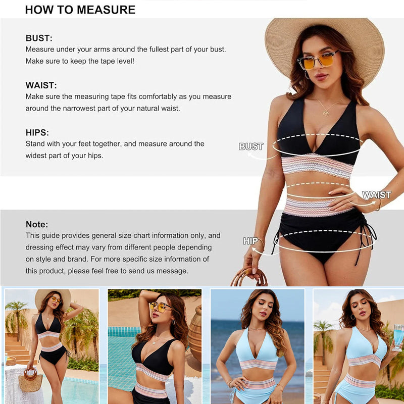 2024 High Waisted Tummy Control Color Block Bikini Sets