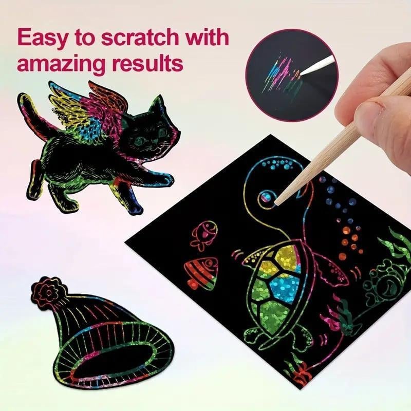 DIY Rainbow Magic Scratch Paper Art Set (100 sheets)