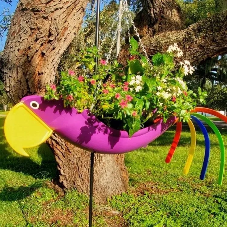 🔥Handmade Bright Colorful Bird Hanging Planter Yard Decor