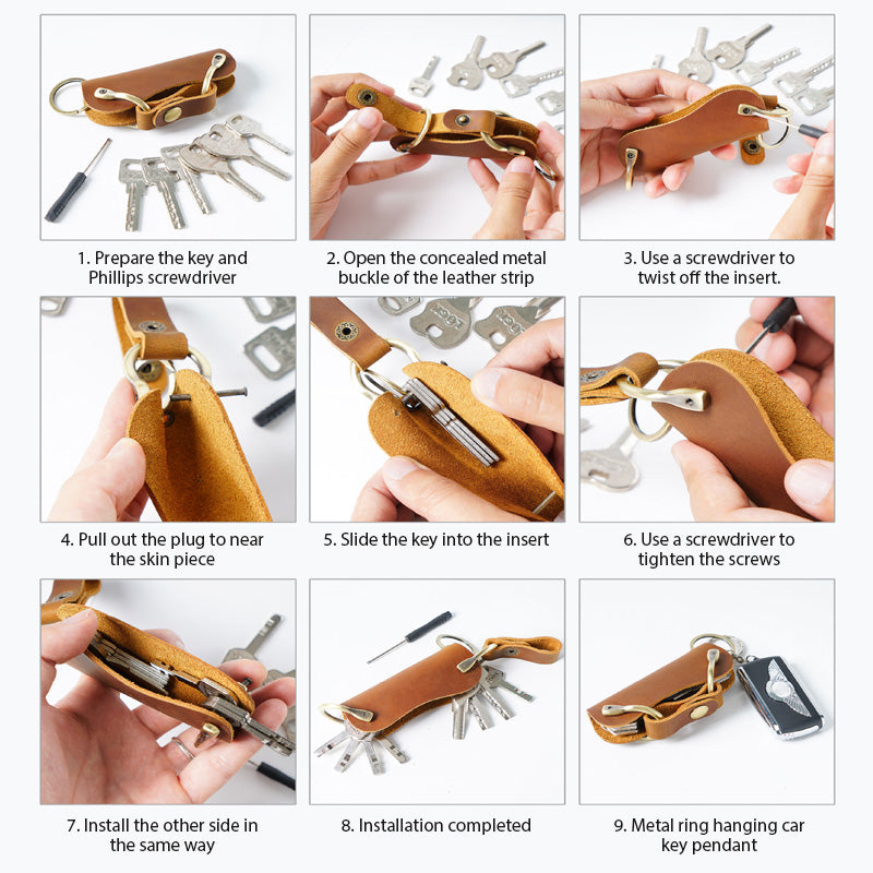 Top-grain cowhide leather keychain