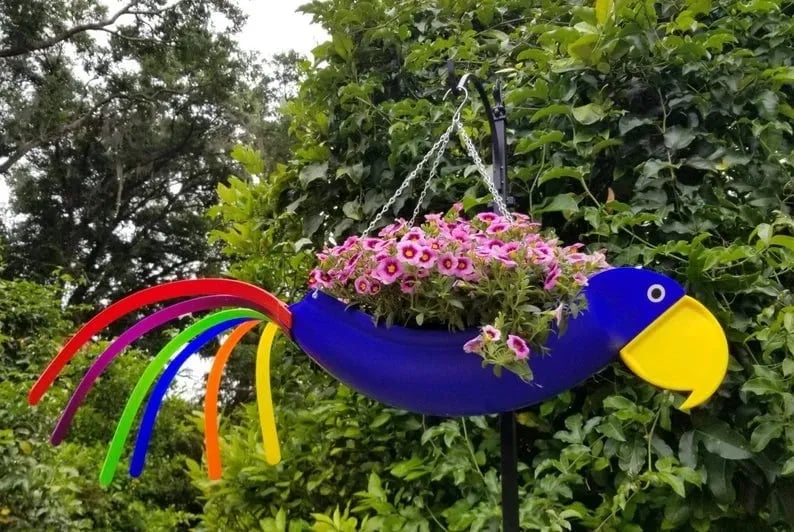 🔥Handmade Bright Colorful Bird Hanging Planter Yard Decor