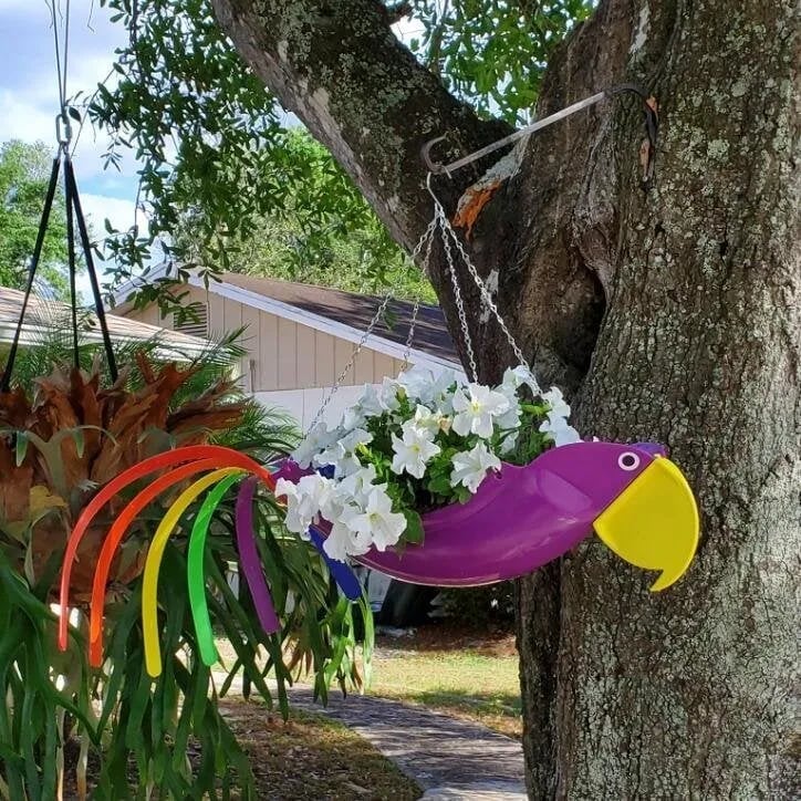 🔥Handmade Bright Colorful Bird Hanging Planter Yard Decor