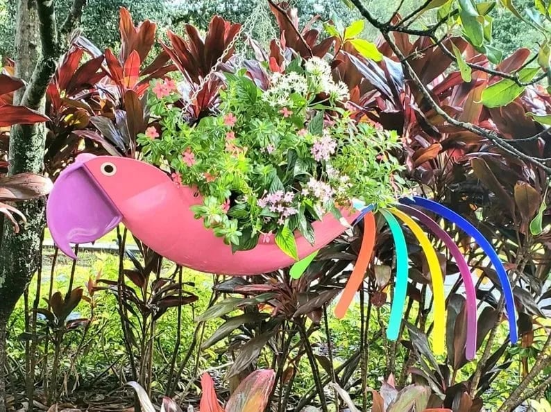 🔥Handmade Bright Colorful Bird Hanging Planter Yard Decor