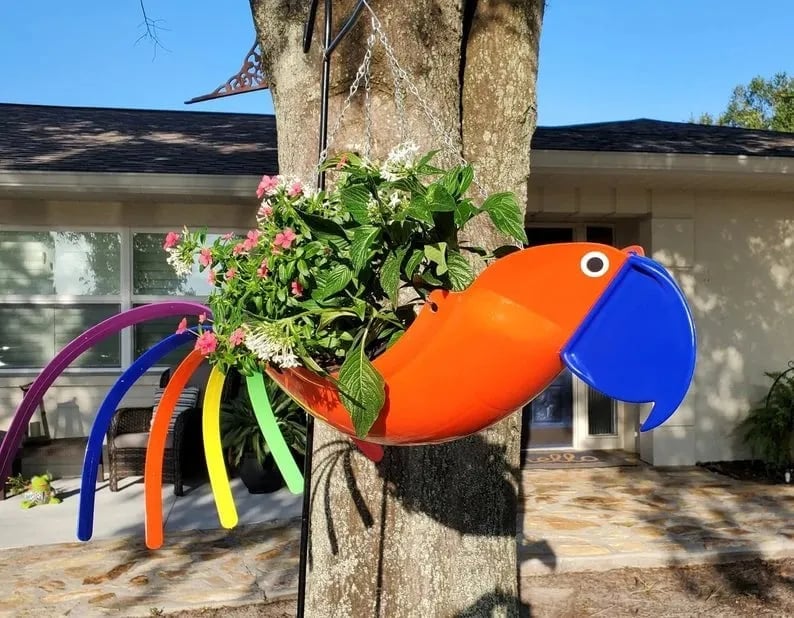 🔥Handmade Bright Colorful Bird Hanging Planter Yard Decor