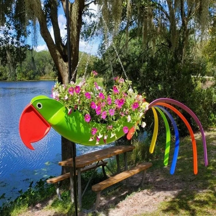 🔥Handmade Bright Colorful Bird Hanging Planter Yard Decor