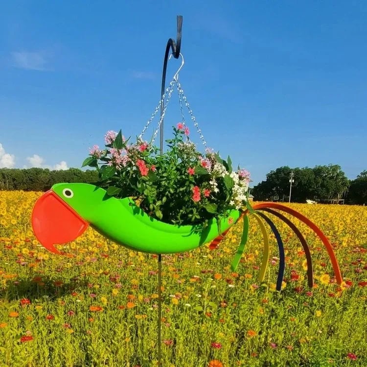 🔥Handmade Bright Colorful Bird Hanging Planter Yard Decor